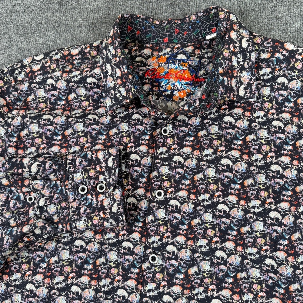 Robert Graham Shirt Mens XL Long Sleeve Button Up Tie Dye Skulls AOP Art
